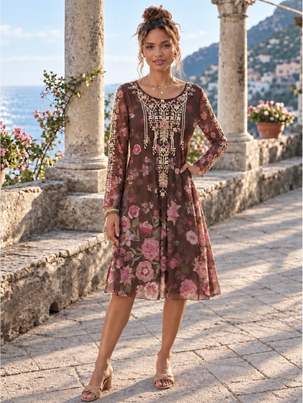 Johnny Was Biya Dress Mesh Embroidered *No Slip Sz Large Embroidered